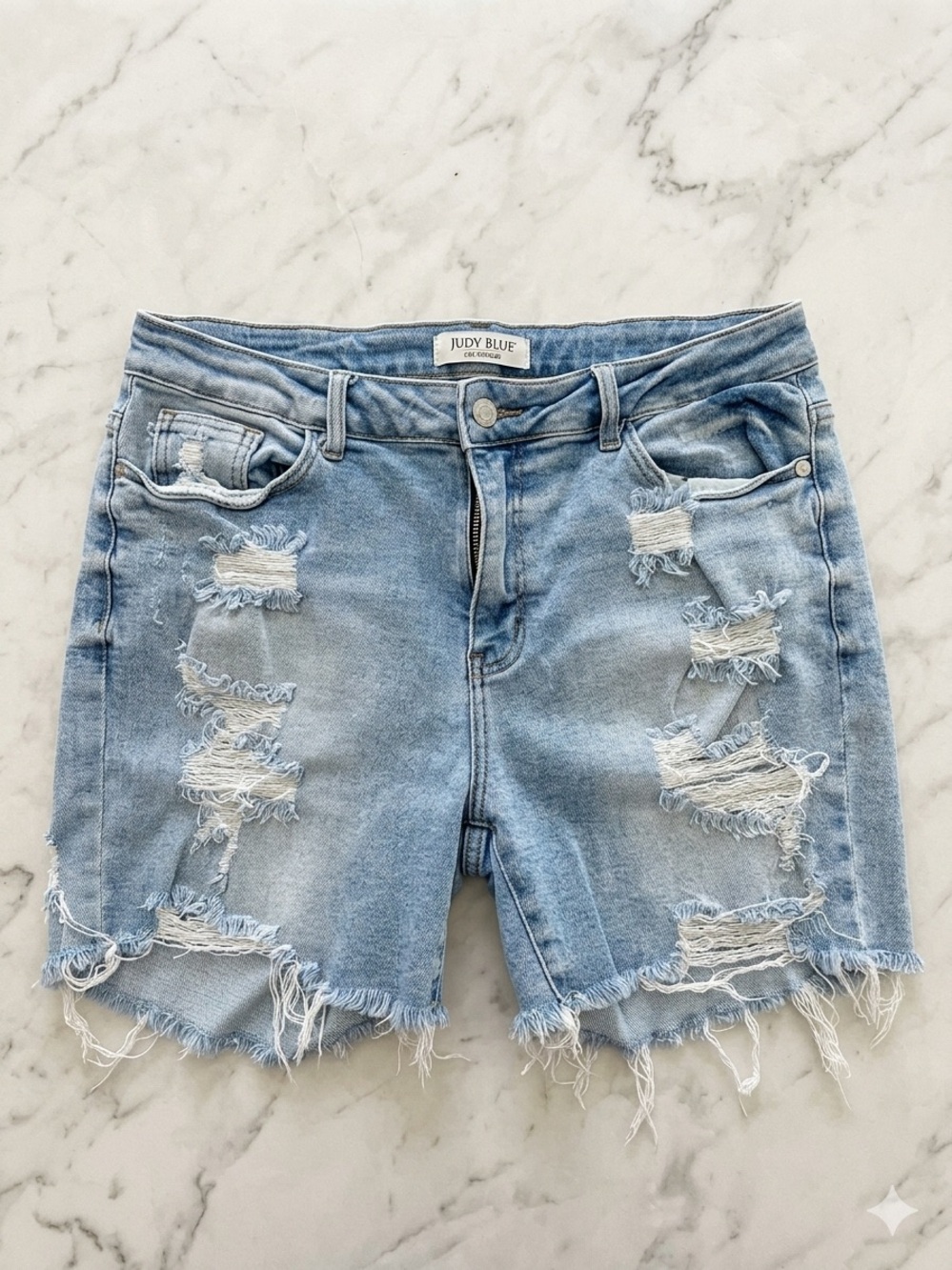 Judy Blue Distressed Light Blue Denim Cutoff Shorts